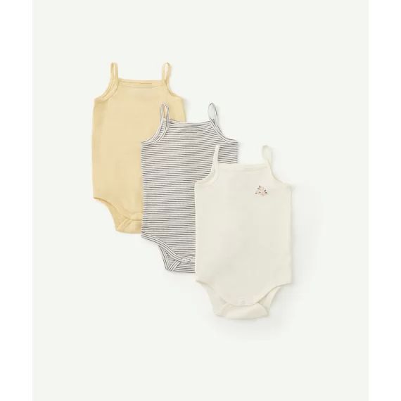 Lot de 3 bodies en coton bio à bretelles uni et rayé –  – Soldes