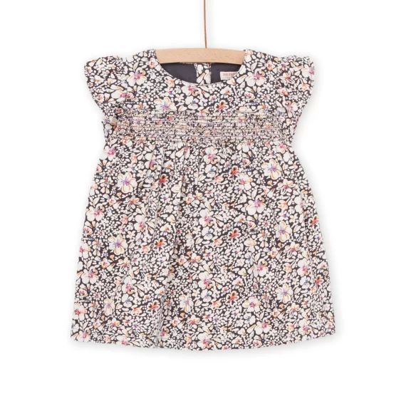 Robe À Smocks À Imprimé Fleuri – Gris
