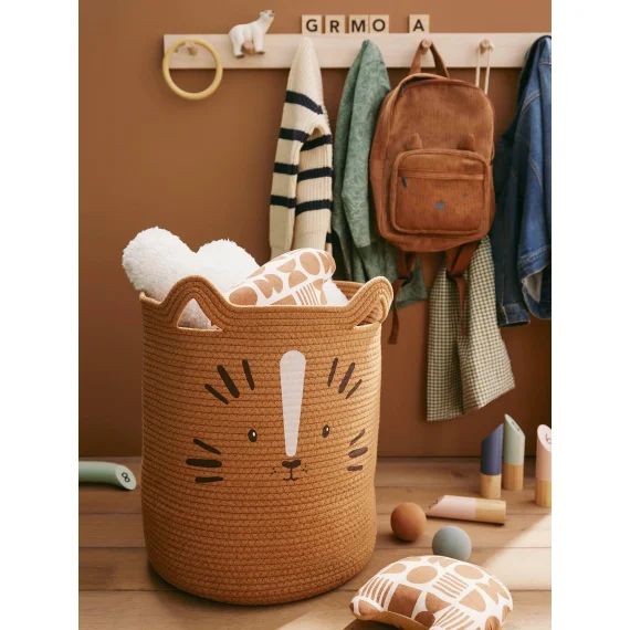 Panier XL tigre en corde de coton caramel