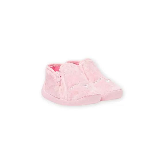 Chaussons Rose Clair En Fausse Fourrure Motifs Chat Bébé Fille