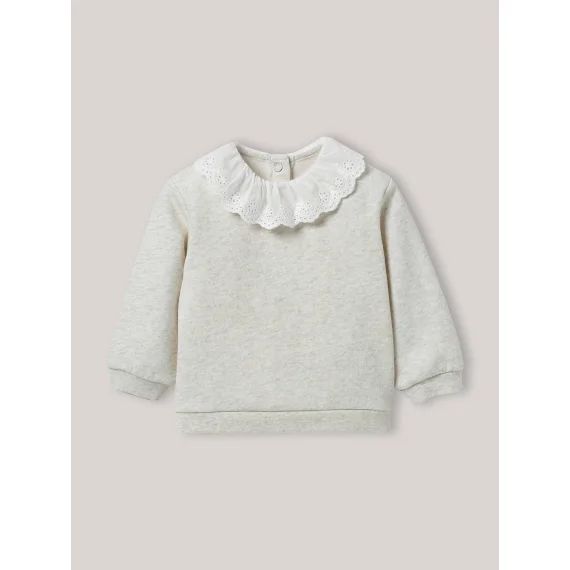 Sweat Col En Broderie Anglaise En Coton Biologique Beige Chine