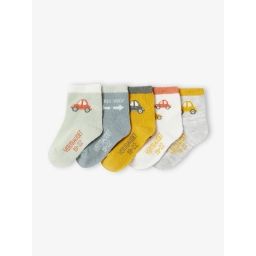Lot de 5 paires de chaussettes voitures bébé garçon BASICS lot tilleul
