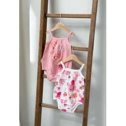 Lot De 2 Bodies Bébé En Gaze De Coton Bahamas Rose