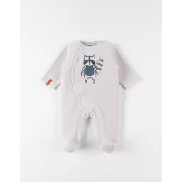 Pyjama 1 pièce broderie raton laveur en velours beige