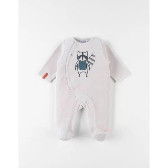 Pyjama 1 pièce broderie raton laveur en velours beige