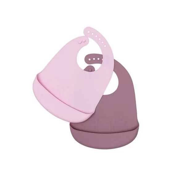 Lot de 2 bavoirs en silicone rose clair et vieux rose