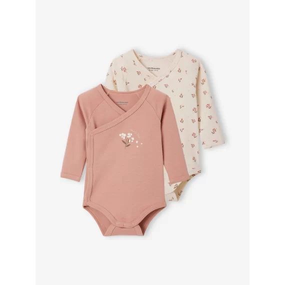 Lot de 2 bodies manches longues bébé ouverture naissance cappuccino