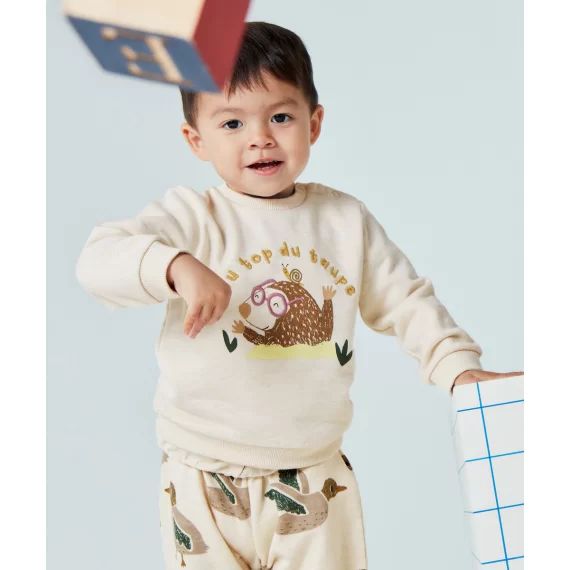 Sweat bébé garçon en fibres recyclées avec motif taupe –  – Soldes