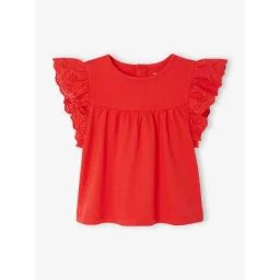 T-shirt manches en broderie anglaise bébé rouge