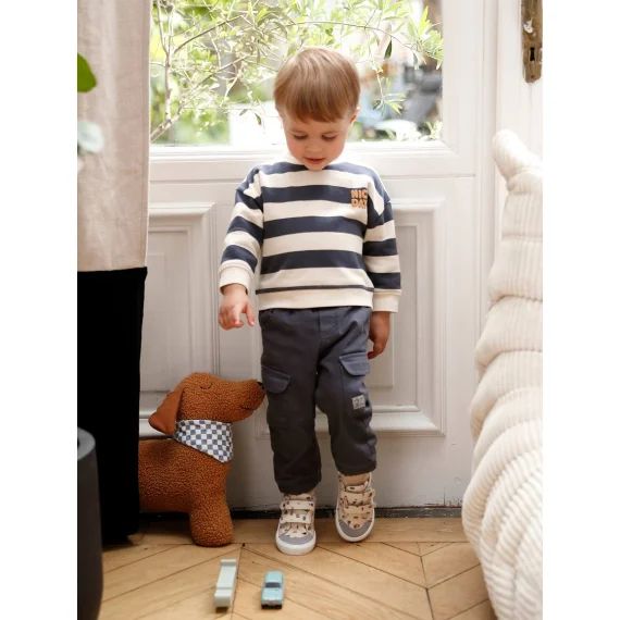 Ensemble sweat rayé + pantalon battle bébé garçon bleu ardoise