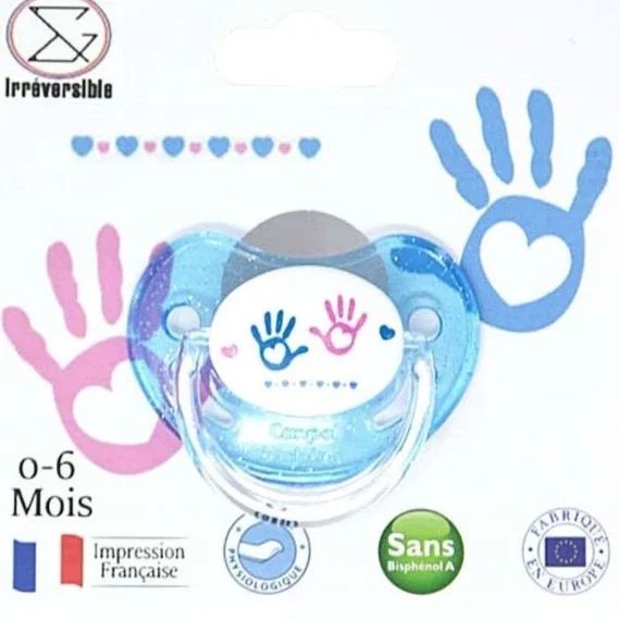 Sucette bébé physiologique 0-6 mois – Les mains – cadeau de naissance – impression de qualité résistante aux stérilisations blanc