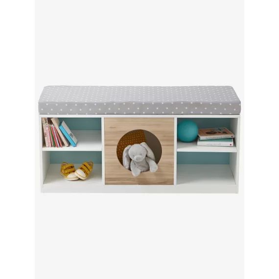 Meuble 2 en 1 rangement + banquette Hublot blanc/bois