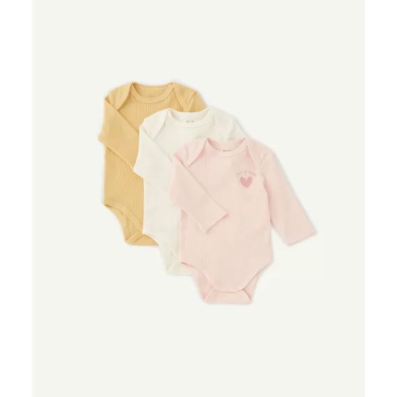 Lot de 3 bodies en coton biologique gauffré et colorés