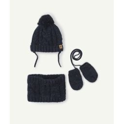 Set bonnet snood et gants en fibres recyclées bébé garçon