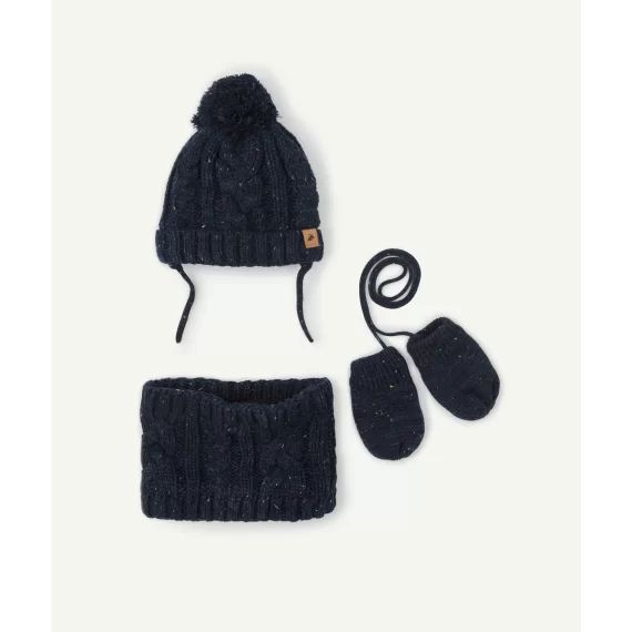 Set bonnet snood et gants en fibres recyclées bébé garçon
