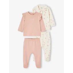 Lot 2 pyjamas oiseaux bébé en interlock rose poudré