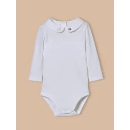 Body Col Brodé En Coton Biologique Blanc Doux