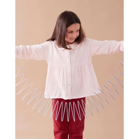 Blouse en coton manches longues boutonnées rose