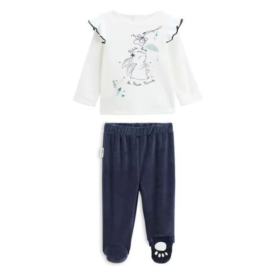 Pyjama bébé 2 pièces en velours Misscerise bleu