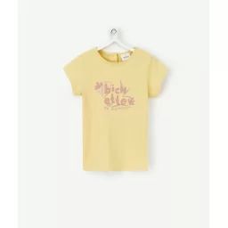 T-shirt bébé fille en coton bio jaune avec message rose –  – Soldes