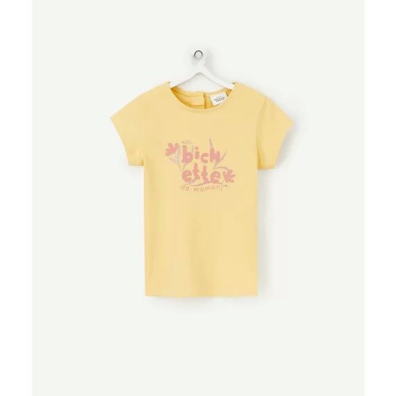 T-shirt bébé fille en coton bio jaune avec message rose –  – Soldes