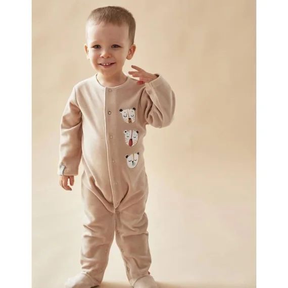 Pyjama 1 Pièce En Velours Broderie Tigre Gris