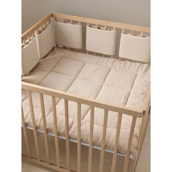 Tour de lit / tour de parc pare-chocs en gaze de coton uni taupe