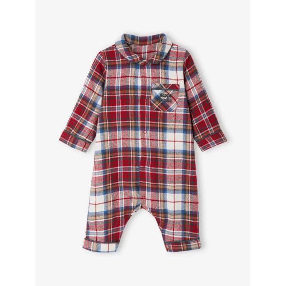Pyjama de Noël bébé en flanelle capsule Happy Family carreaux rouge