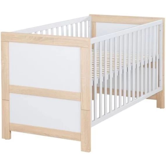 ROBA Lit Bébé Évolutif 70×140 cm en Bois Matilda- Réglable en Hauteur – Convertible – Gris Clair / Effet Bois gris