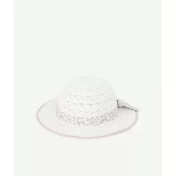 Le chapeau écru en crochet avec bande fleurie imprimée –  – Soldes