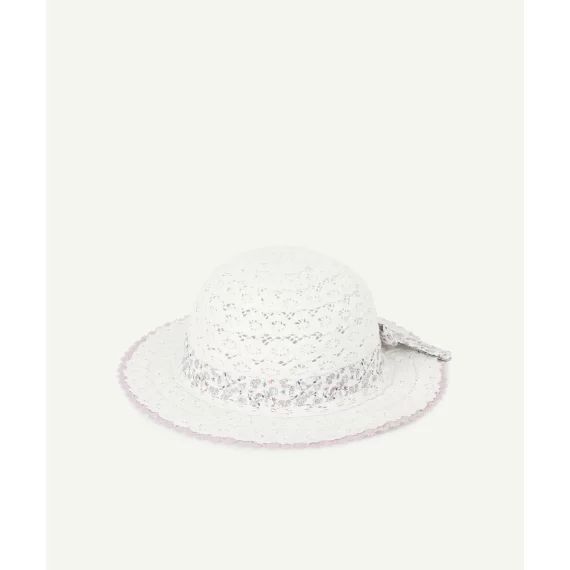 Le chapeau écru en crochet avec bande fleurie imprimée –  – Soldes