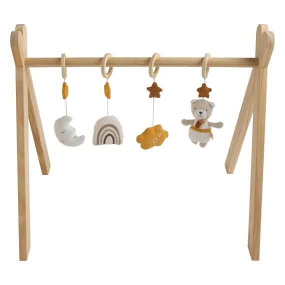Arche D&rsquo;éveil Bois Avec 4 Jouets Beige/jaune