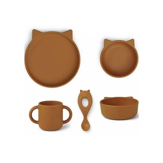Coffret repas en silicone Vivi Cat mustard (4 pièces)