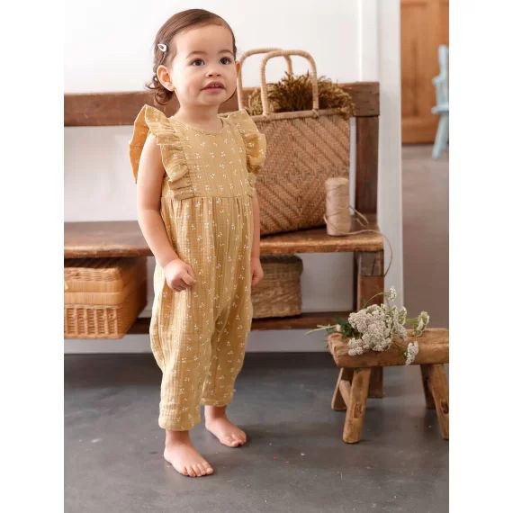 Combinaison bébé en gaze de coton jaune pâle