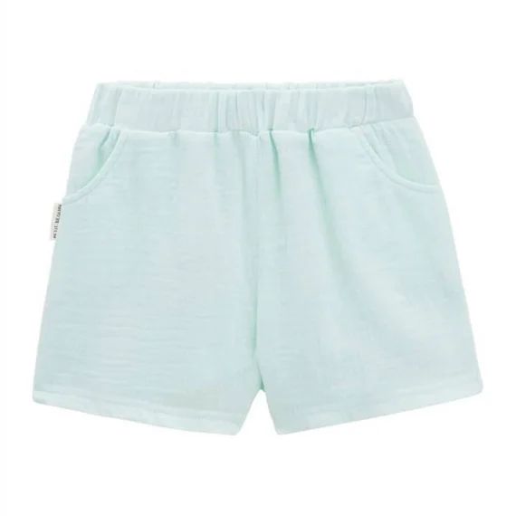 Short Bébé En Gaze De Coton – Dahlia – Fille – Bleu – Taille Élastique – Poches Bleu