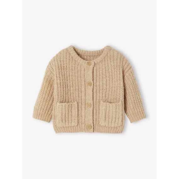 Gilet bébé en maille grosse jauge beige chiné