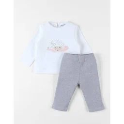 Set T-shirt + Legging, Jersey Côtelé Blanc