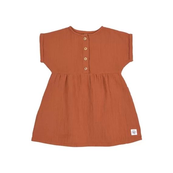 Robe en mousseline de coton bio GOTS rouille (3-6 mois)