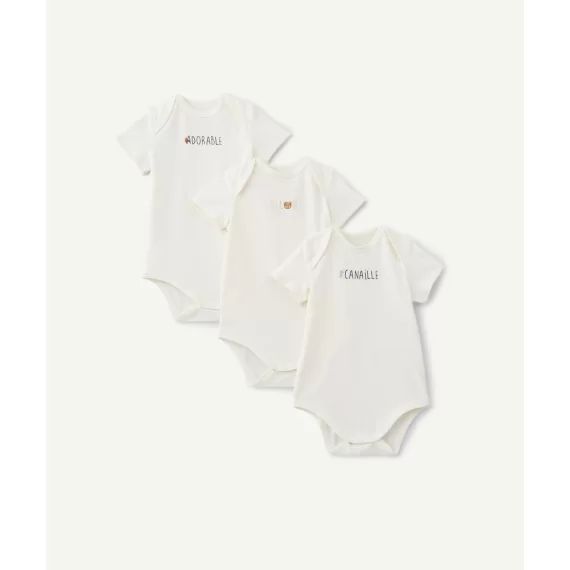 Lot de 3 bodies en coton bio à manches courtes avec messages –  – Soldes