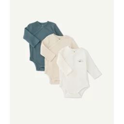 Lot de 3 bodies en coton biologique gaufré et cache-coeur –  – Soldes