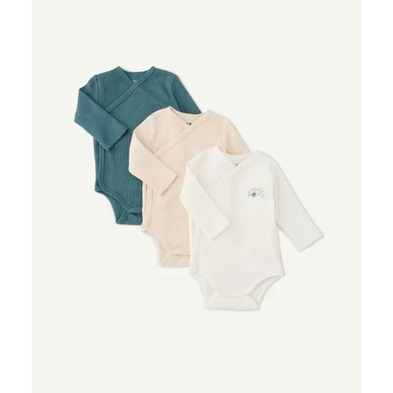 Lot de 3 bodies en coton biologique gaufré et cache-coeur –  – Soldes