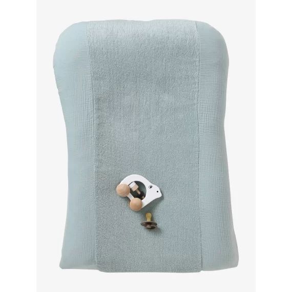 Housse matelas à langer bi-matière gaze de coton/éponge vert céladon