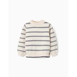 Pull En Maille À Rayures Avec Volants Blanc