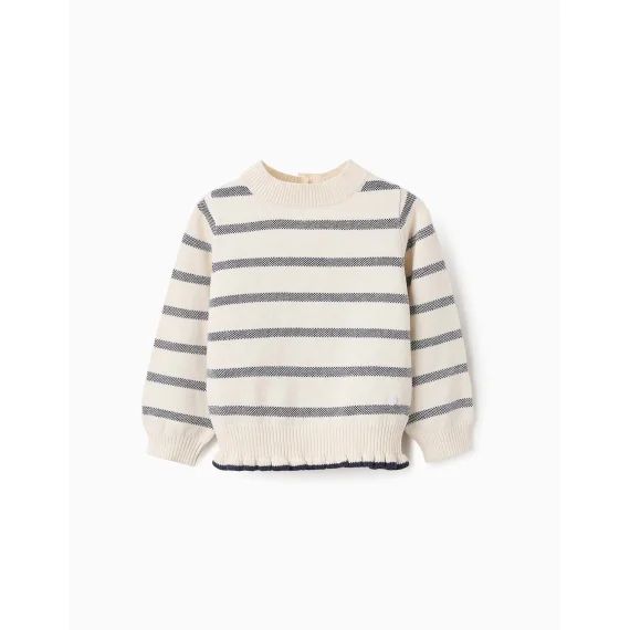 Pull En Maille À Rayures Avec Volants Blanc