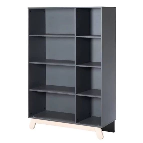 ROBA Étagère de Rangement – Jara – 8 Compartiments Ouverts – Bibliothèque pour Enfants – Pieds en Hêtre Massif – Anthracite noir