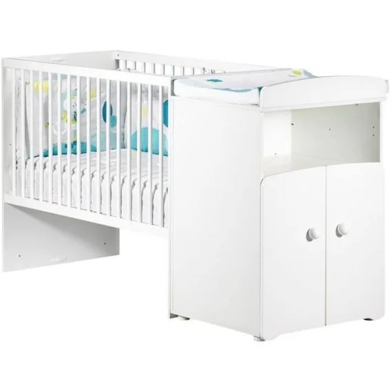 Lit combiné évolutif 120×60 en 90×190 blanc