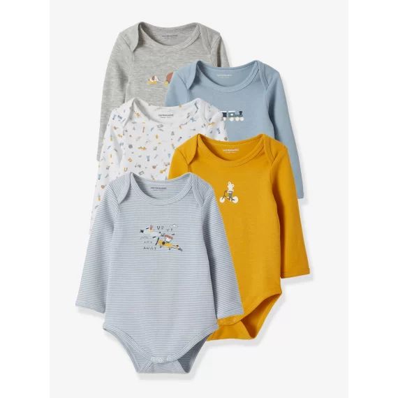 Lot de 5 bodies bébé manches longues animaux voyageurs lot bleu