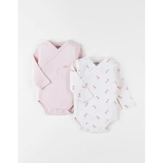 Ensemble De 2 Bodies Popsie En Coton Écru/rose Clair – Blanc Blanc