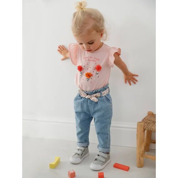 Jean avec ceinture en tissu bébé double stone