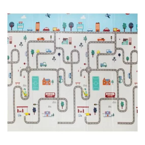 Tapis d&rsquo;éveil pliable réversible pour bébé – KIDOLO – Circuit & Ville – Multicouleur – 180x200cm vert